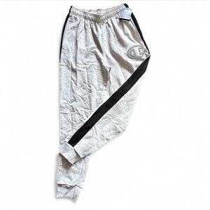 *NWT* Champion Powerblend Sweatpant Grey Embroidered C Logo & Black Stripe — M